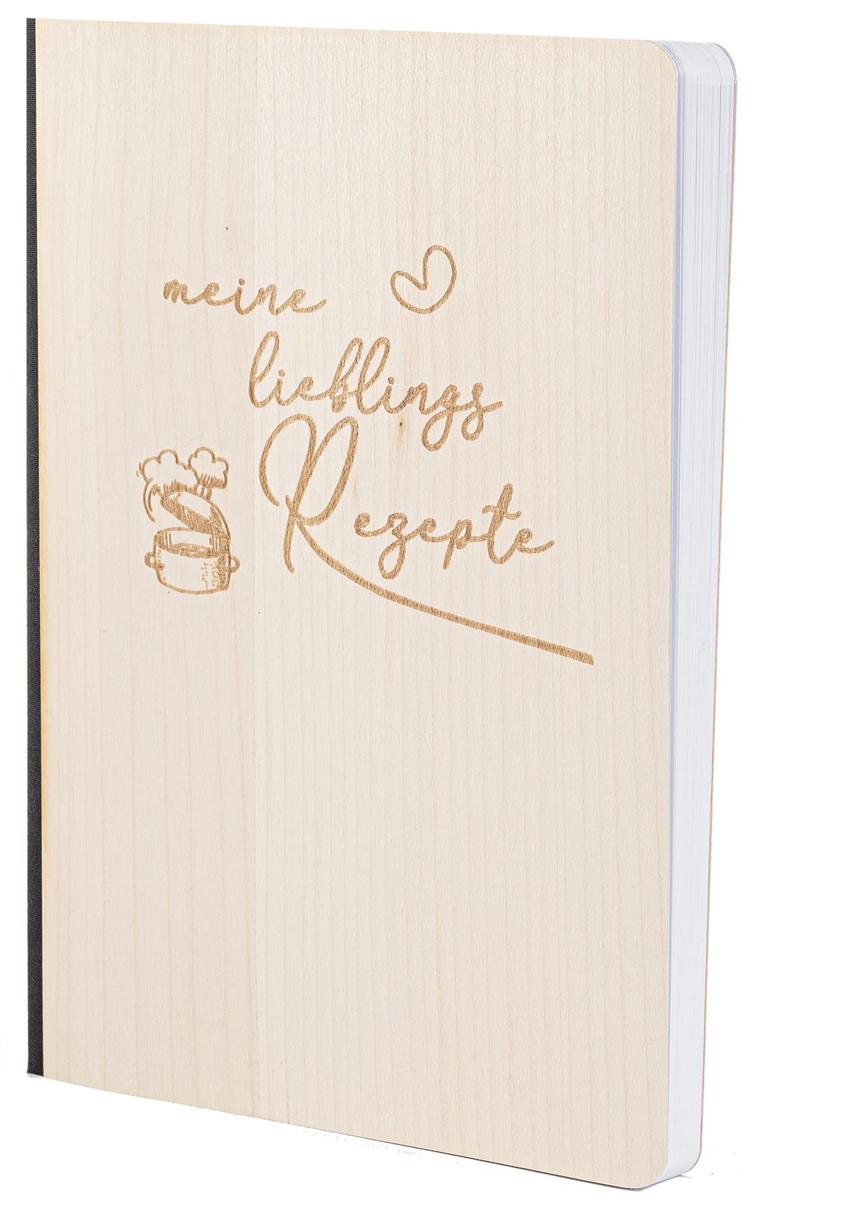 Notizbuch mit Holz Cover in A5 - MEINE LIEBLINGS REZEPTE - Echtholz Notebook zum Reinschreiben Holzeinband 192 blanko Seiten 90g