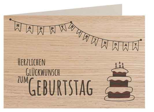 Holzgrußkarte - HERZLICHEN GLÜCKWUNSCH ZUM GEBURTSTAG- 100% handmade in Österreich - Postkarte, Geschenkkarte, Grußkarte, Klappkarte, Karte, Einladung