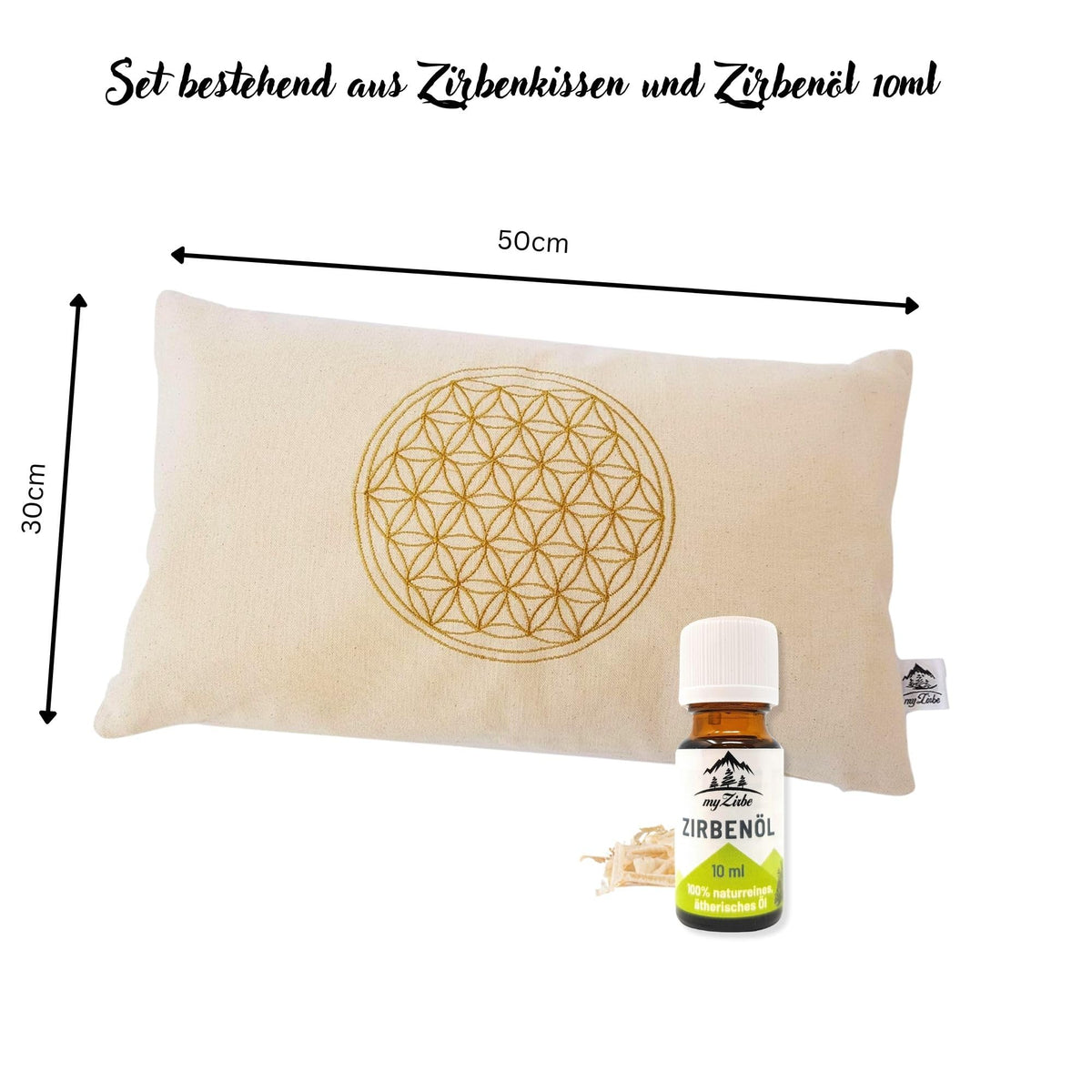 Zirbenkissen Blume des Lebens 30x50 cm mit 10ml Zirbenöl Zirbenspänen