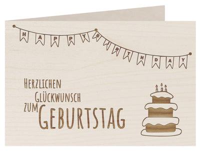Holzgrußkarte - HERZLICHEN GLÜCKWUNSCH ZUM GEBURTSTAG- 100% handmade in Österreich - Postkarte, Geschenkkarte, Grußkarte, Klappkarte, Karte, Einladung