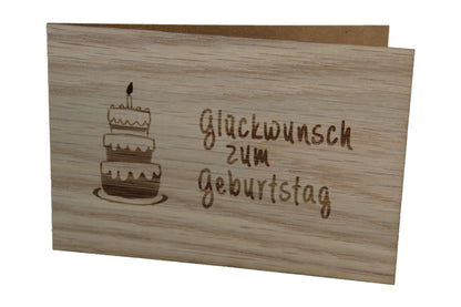 Holzgrußkarte - GLÜCKWUNSCH ZUM GEBURTSTAG - 100% handmade in Österreich - Postkarte, Geschenkkarte, Grußkarte, Klappkarte, Karte, Einladung
