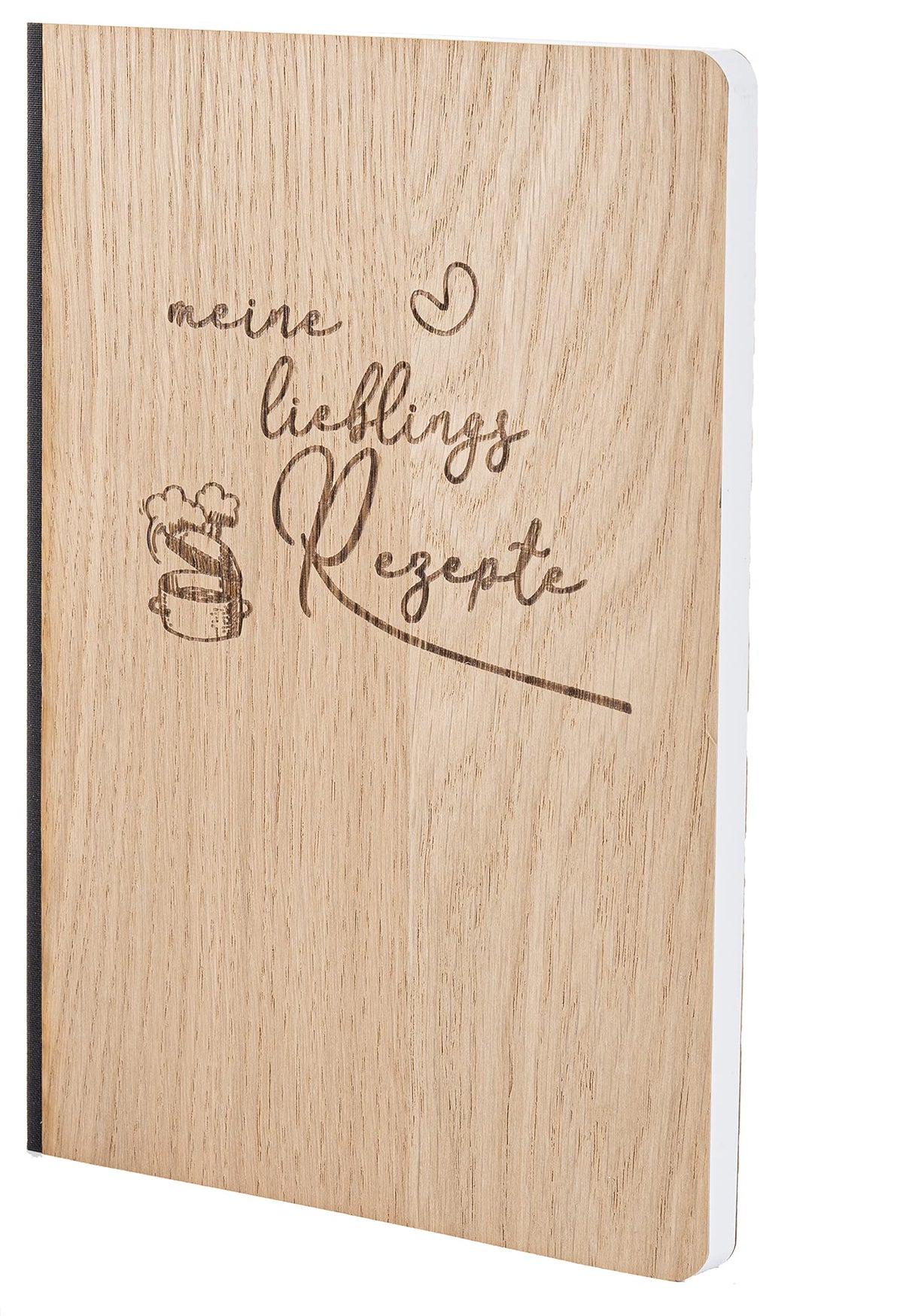 Notizbuch mit Holz Cover in A5 - MEINE LIEBLINGS REZEPTE - Echtholz Notebook zum Reinschreiben Holzeinband 192 blanko Seiten 90g