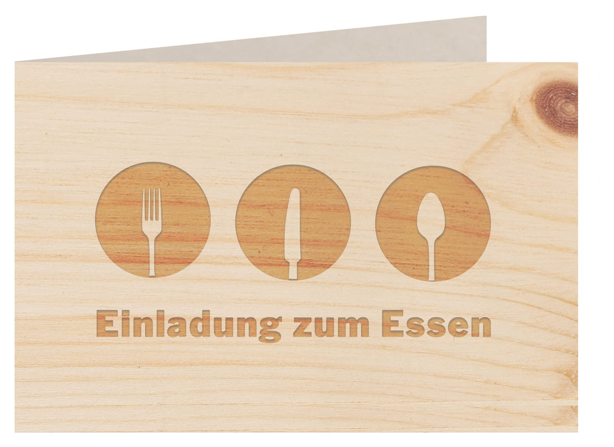 Holzgrußkarte - Einladung zum Essen - 100% handmade in Österreich - Postkarte, Geschenkkarte, Grußkarte, Klappkarte, Karte, Glückwunschkarte