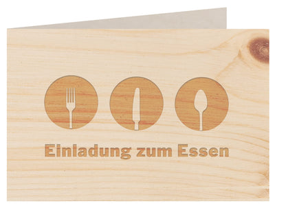 Holzgrußkarte - Einladung zum Essen - 100% handmade in Österreich - Postkarte, Geschenkkarte, Grußkarte, Klappkarte, Karte, Glückwunschkarte