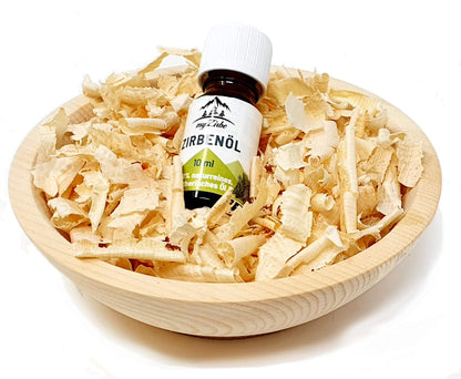 Zirben Duftset mit Zirbeholz Schale naturbelassen, Zirbenspäne aus Zirbenholz und 10ml Zirbenöl