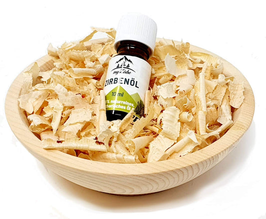 Zirben Duftset mit Zirbeholz Schale naturbelassen, Zirbenspäne aus Zirbenholz und 10ml Zirbenöl