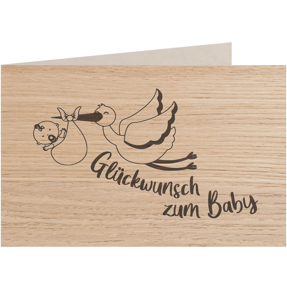 Holzkarte - Glückwunsch zum Baby Storch - 100% handmade in Österreich - Postkarte, Geschenkkarte, Grußkarte, Klappkarte, Karte, Einladung