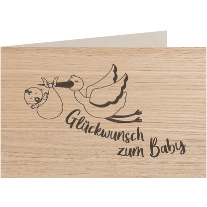 Holzkarte - Glückwunsch zum Baby Storch - 100% handmade in Österreich - Postkarte, Geschenkkarte, Grußkarte, Klappkarte, Karte, Einladung