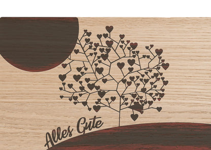 Holzkarte - Alles Gute - Baum mit Herzen - 100% handmade in Österreich - Postkarte, Geschenkkarte, Grußkarte, Klappkarte, Karte, Einladung