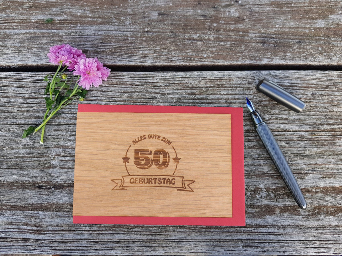 Holzgrußkarte - Geburtstagskarte - 100% handmade in Österreich - Postkarte Glückwunschkarte Geschenkkarte Grußkarte Klappkarte Karte Einladung, Motiv:60 GEBURTSTAG EICHE