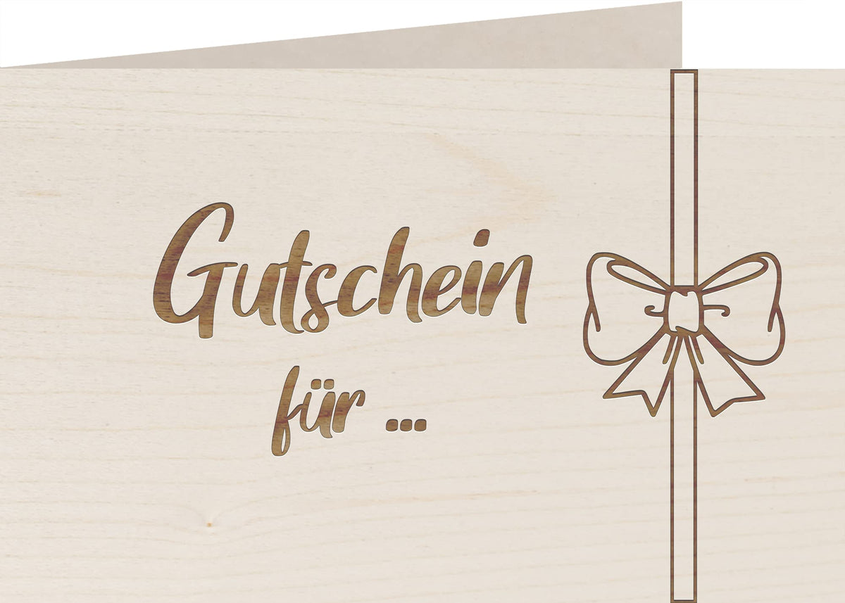 Holzkarte - Gutschein für - 100% handmade in Österreich - Postkarte, Geschenkkarte, Grußkarte, Klappkarte, Karte, Einladung