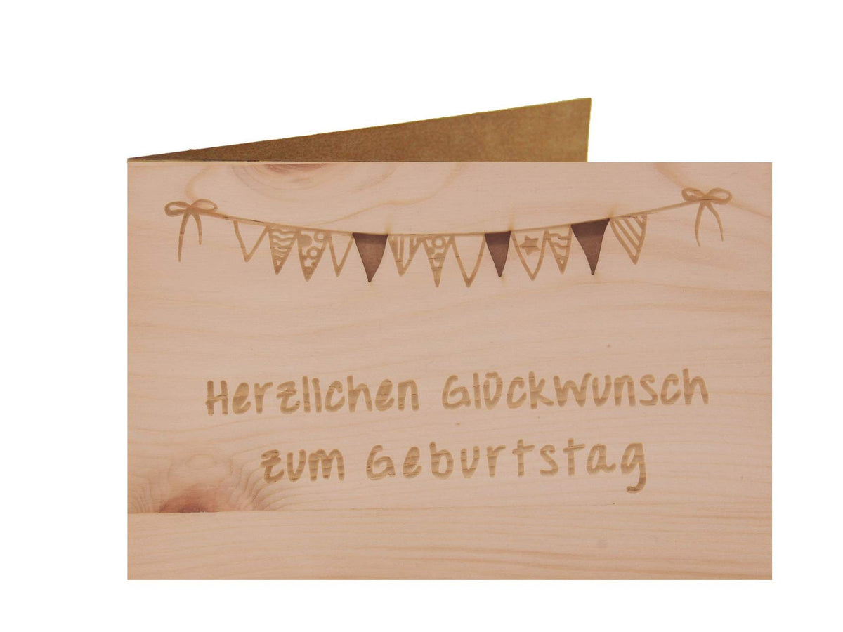 Holzgrußkarte - Herzlichen Glückwunsch zum Geburtstag - 100% handmade in Österreich - Postkarte, Geschenkkarte, Grußkarte, Klappkarte, Karte, Einladung, Glückwunschkarte