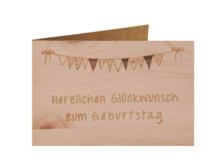 Holzgrußkarte - Herzlichen Glückwunsch zum Geburtstag - 100% handmade in Österreich - Postkarte, Geschenkkarte, Grußkarte, Klappkarte, Karte, Einladung, Glückwunschkarte