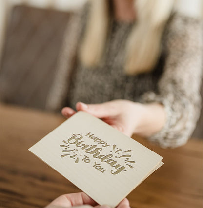 Geburtstagskarte aus Holz - Happy Birthday to you - 100% handmade in Österreich - Postkarte, Geschenkkarte, Grußkarte, Klappkarte, Karte, Einladung