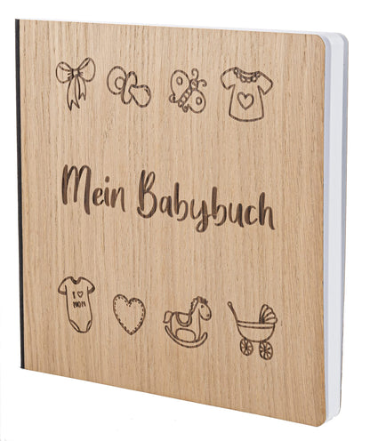 Babybuch mit edlem Echtholz Cover MEIN BABYBUCH in der Größe 20 x 20cm 192 beschreibbare Seiten hochwertiges Papier