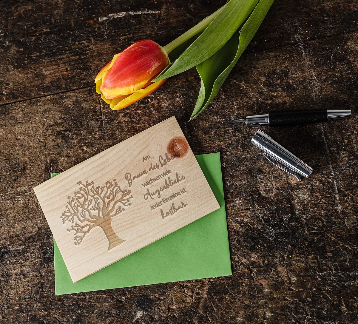 Holzkarte - BAUM DES LEBENS - 100% handmade in Österreich - Postkarte, Geschenkkarte, Grußkarte, Klappkarte, Karte, Einladung