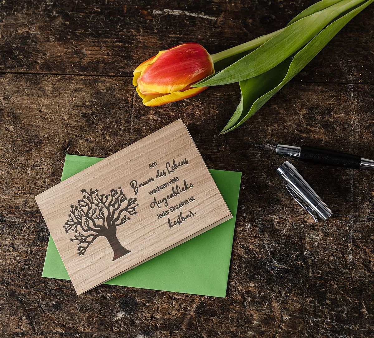 Holzkarte - BAUM DES LEBENS - 100% handmade in Österreich - Postkarte, Geschenkkarte, Grußkarte, Klappkarte, Karte, Einladung