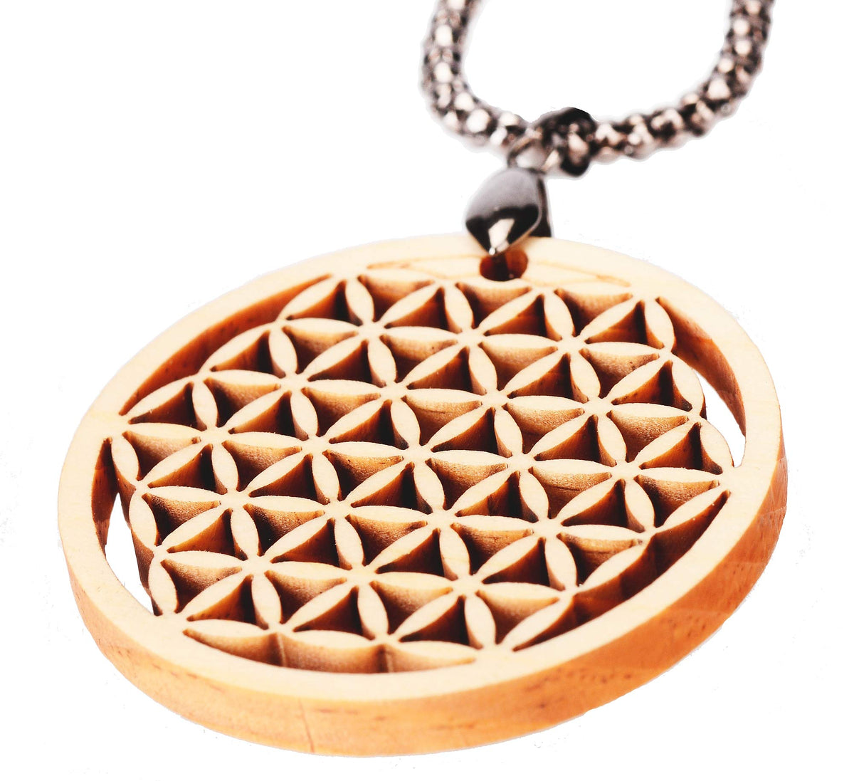 Blume des Lebens, Flower of Life Kette-Anhänger 40mm aus Zirbenholz Lebensblume Holz