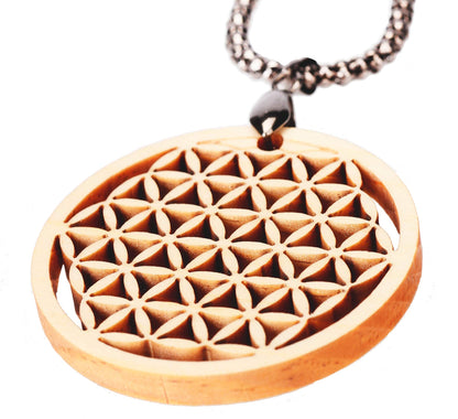 Blume des Lebens, Flower of Life Kette-Anhänger 40mm aus Zirbenholz Lebensblume Holz