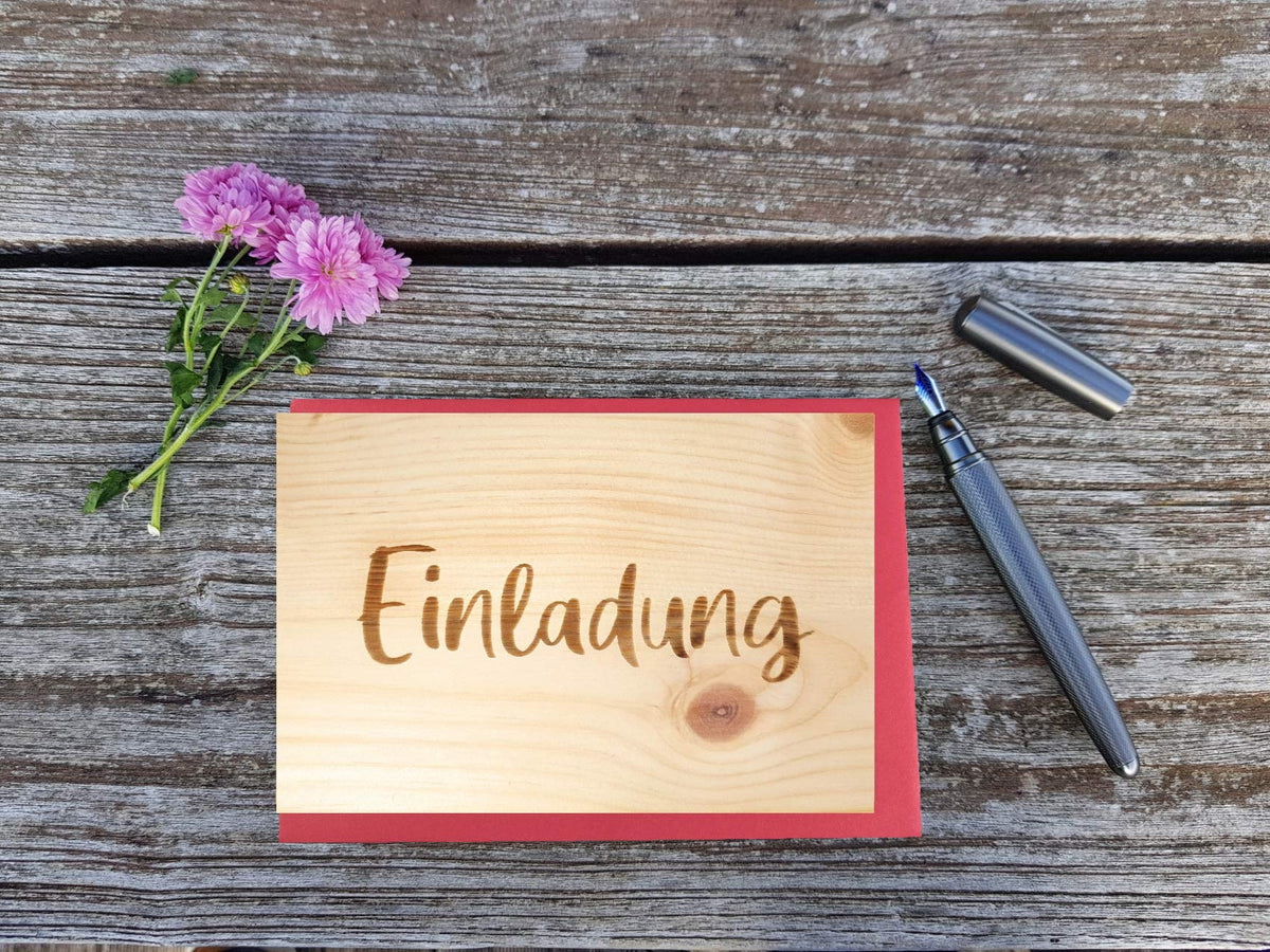 Holzgrußkarte - Einladung - 100% handmade in Österreich - Postkarte, Geschenkkarte, Grußkarte, Klappkarte, Karte, Glückwunschkarte Zirbe