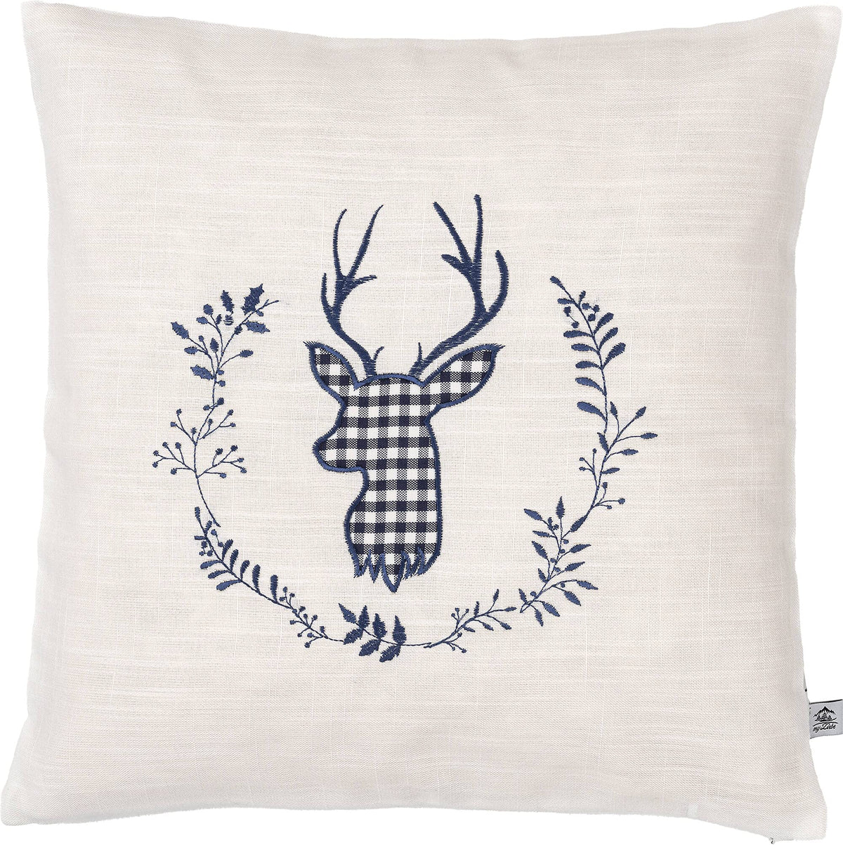 Zirbenkissen beige Bestickt mit Hirsch Größe 40x40 cm befüllt mit Zirbenflocken aus Zirbenholz