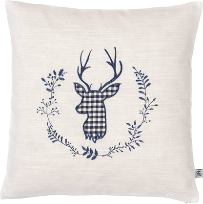Zirbenkissen beige Bestickt mit Hirsch Größe 40x40 cm befüllt mit Zirbenflocken aus Zirbenholz