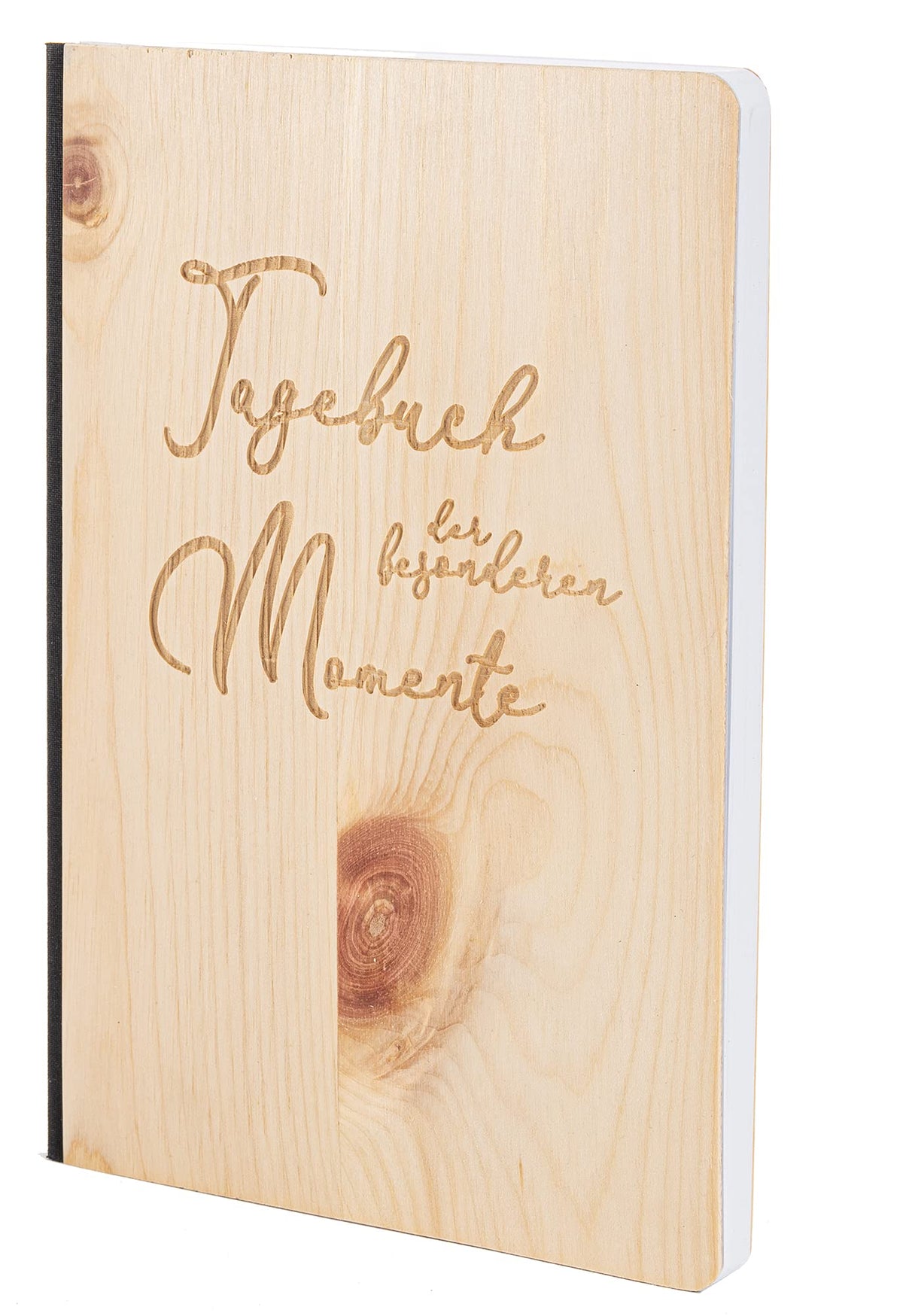 Notizbuch mit Holz Cover in A5 - TAGEBUCH DER BESONDEREN MOMENTE - Echtholz Notebook zum Reinschreiben Holzeinband 192 blanko Seiten 90g