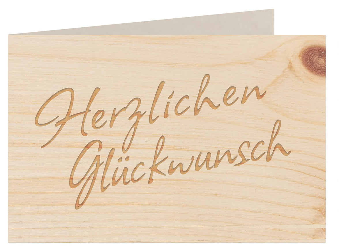 Holzgrußkarte - HERZLICHEN GLÜCKWUNSCH - 100% handmade in Österreich - Postkarte, Geschenkkarte, Grußkarte, Klappkarte, Karte, Einladung, Holzart:Zirbe