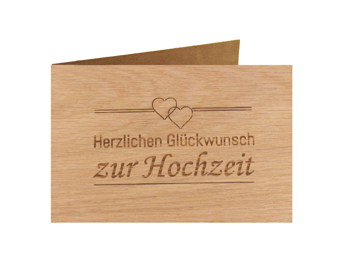 Holzgrußkarte - Hochzeitskarte - 100% handmade in Österreich - Postkarte Glückwunschkarte Geschenkkarte Grußkarte Klappkarte Karte Einladung (HERZLICHEN GLÜCKWUNSCH ZUR HOCHZEIT Eiche)