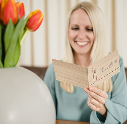 Geburtstagskarte aus Holz - Happy Birthday - 100% handmade in Österreich - Postkarte, Geschenkkarte, Grußkarte, Klappkarte, Karte, Einladung