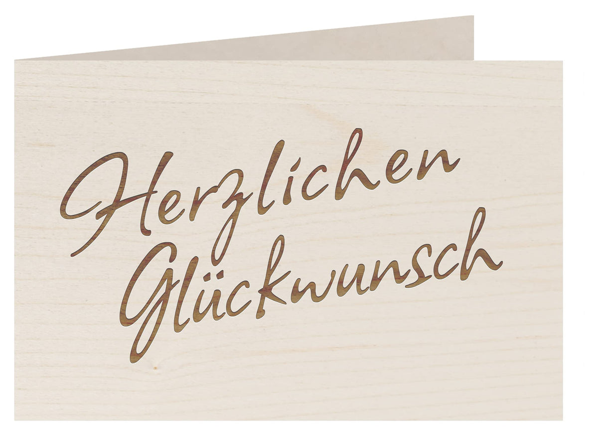 Holzgrußkarte - HERZLICHEN GLÜCKWUNSCH - 100% handmade in Österreich - Postkarte, Geschenkkarte, Grußkarte, Klappkarte, Karte, Einladung, Holzart:Ahorn