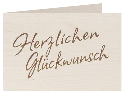 Holzgrußkarte - HERZLICHEN GLÜCKWUNSCH - 100% handmade in Österreich - Postkarte, Geschenkkarte, Grußkarte, Klappkarte, Karte, Einladung, Holzart:Ahorn