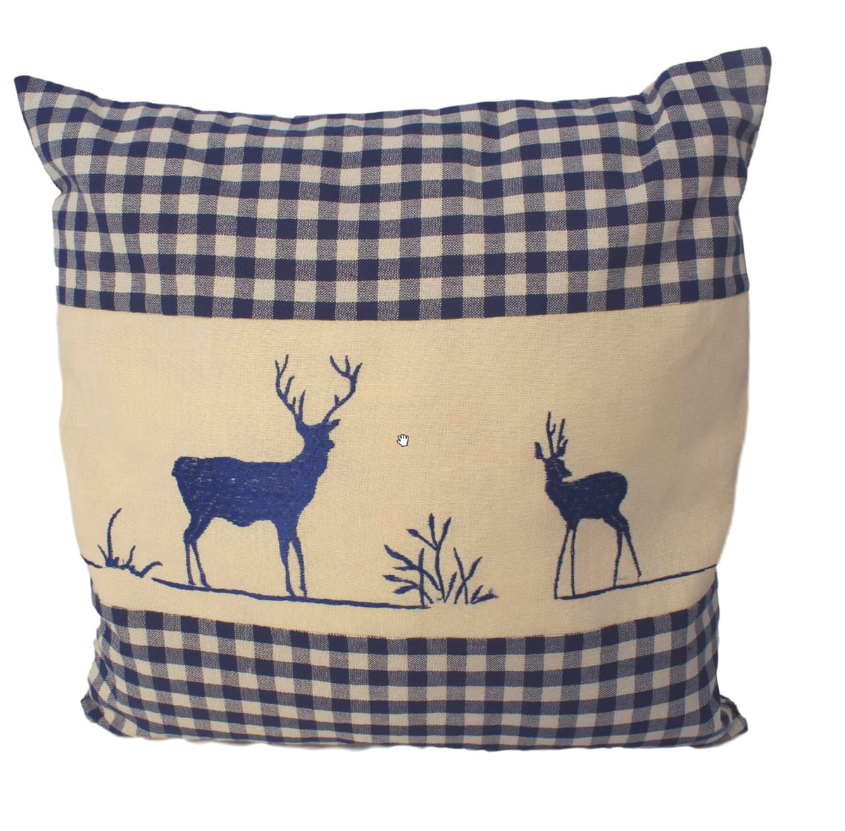 Zirbenkissen blau kariert mit Hirsch Stickerei befüllt mit Zirbenflocken aus 100% Alpen Zirbenholz Größe 40x40 cm