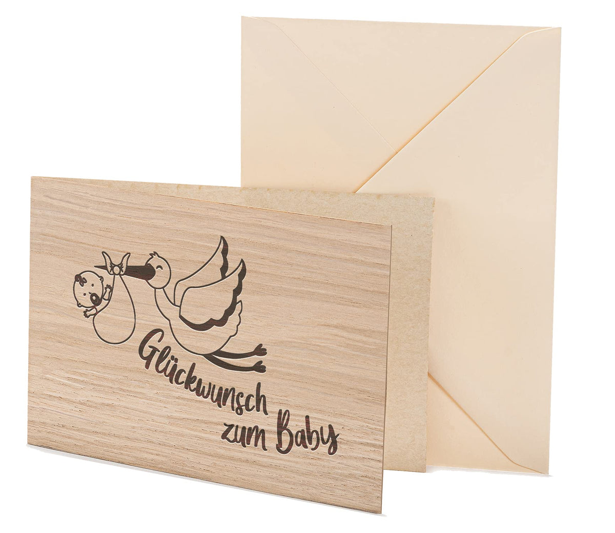 Holzkarte - Glückwunsch zum Baby Storch - 100% handmade in Österreich - Postkarte, Geschenkkarte, Grußkarte, Klappkarte, Karte, Einladung