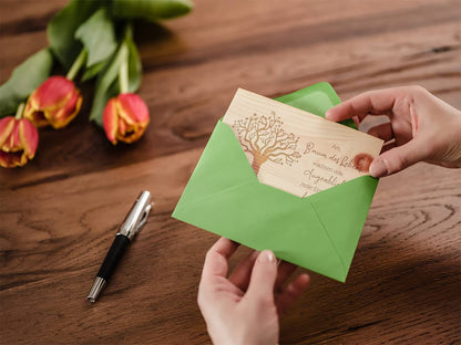 Holzkarte Baum des Lebens - 100% handmade in Österreich - Postkarte, Geschenkkarte, Grußkarte, Klappkarte, Einladung