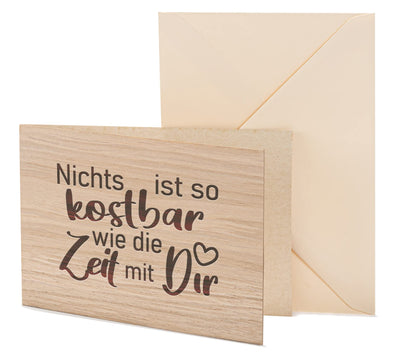 Holzkarte - KOSTBARE ZEIT MIT DIR - Besondere Grußkarte, Liebeskarte, Jahrestags Karte, Freundschafts Karte, Postkarte, Geschenkkarte, Klappkarte, Einladung