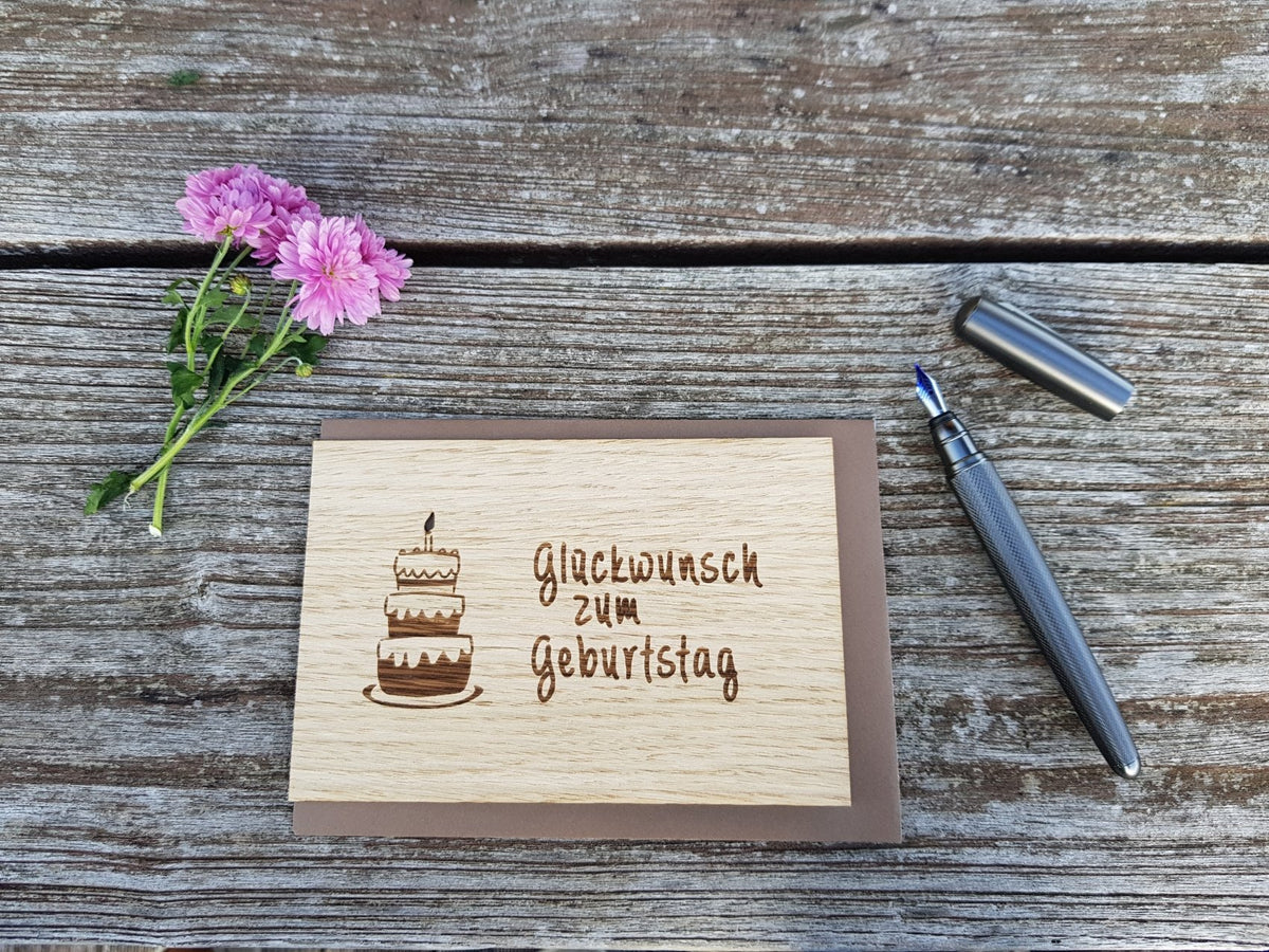 Holzgrußkarte - GLÜCKWUNSCH ZUM GEBURTSTAG - 100% handmade in Österreich - Postkarte, Geschenkkarte, Grußkarte, Klappkarte, Karte, Einladung