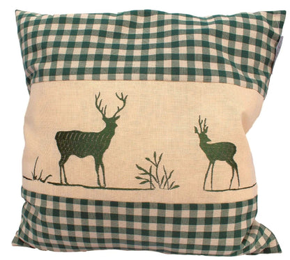 Zirbenkissen grün kariert mit Hirsch Stickerei befüllt mit Zirbenflocken aus Zirbenholz Größe 40x40 cm