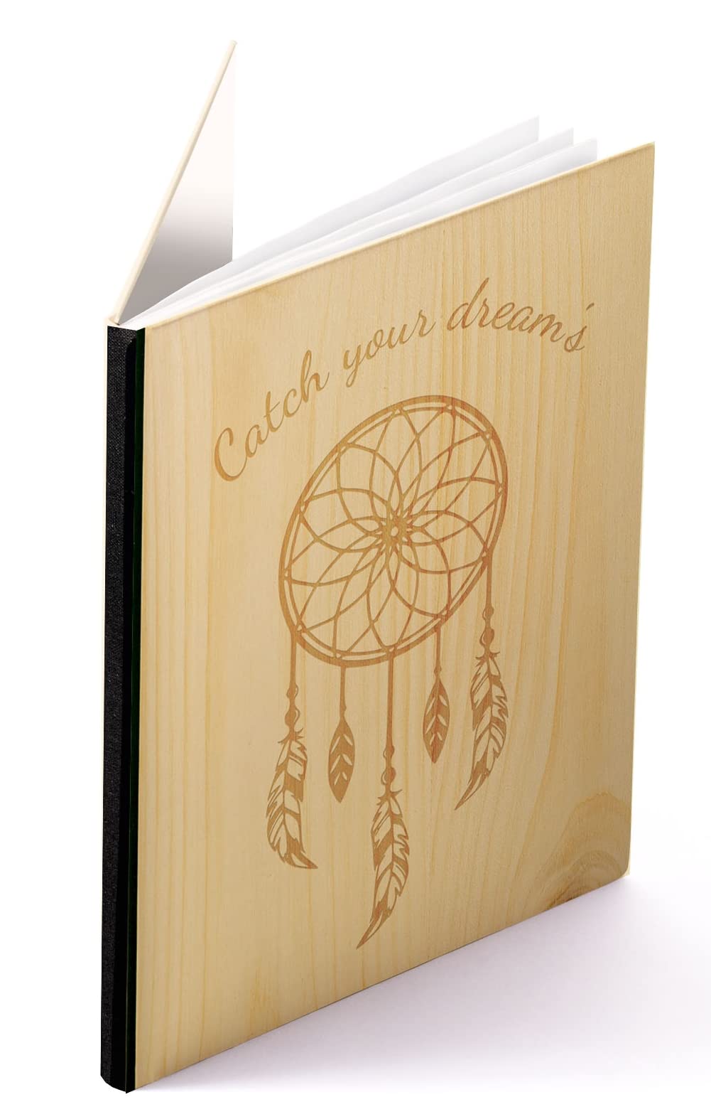 Notizbuch Holz A5 - graviert Dreamcatcher - Echtholz Notebook zum Reinschreiben Zirbenholz Holzeinband