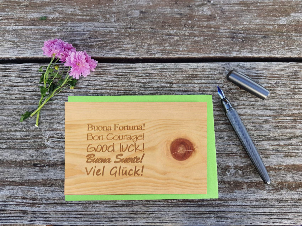 Holzgrußkarte - Viel Glück - 100% handmade in Österreich - Postkarte Glückwunschkarte Geschenkkarte Grußkarte Klappkarte Karte Einladung