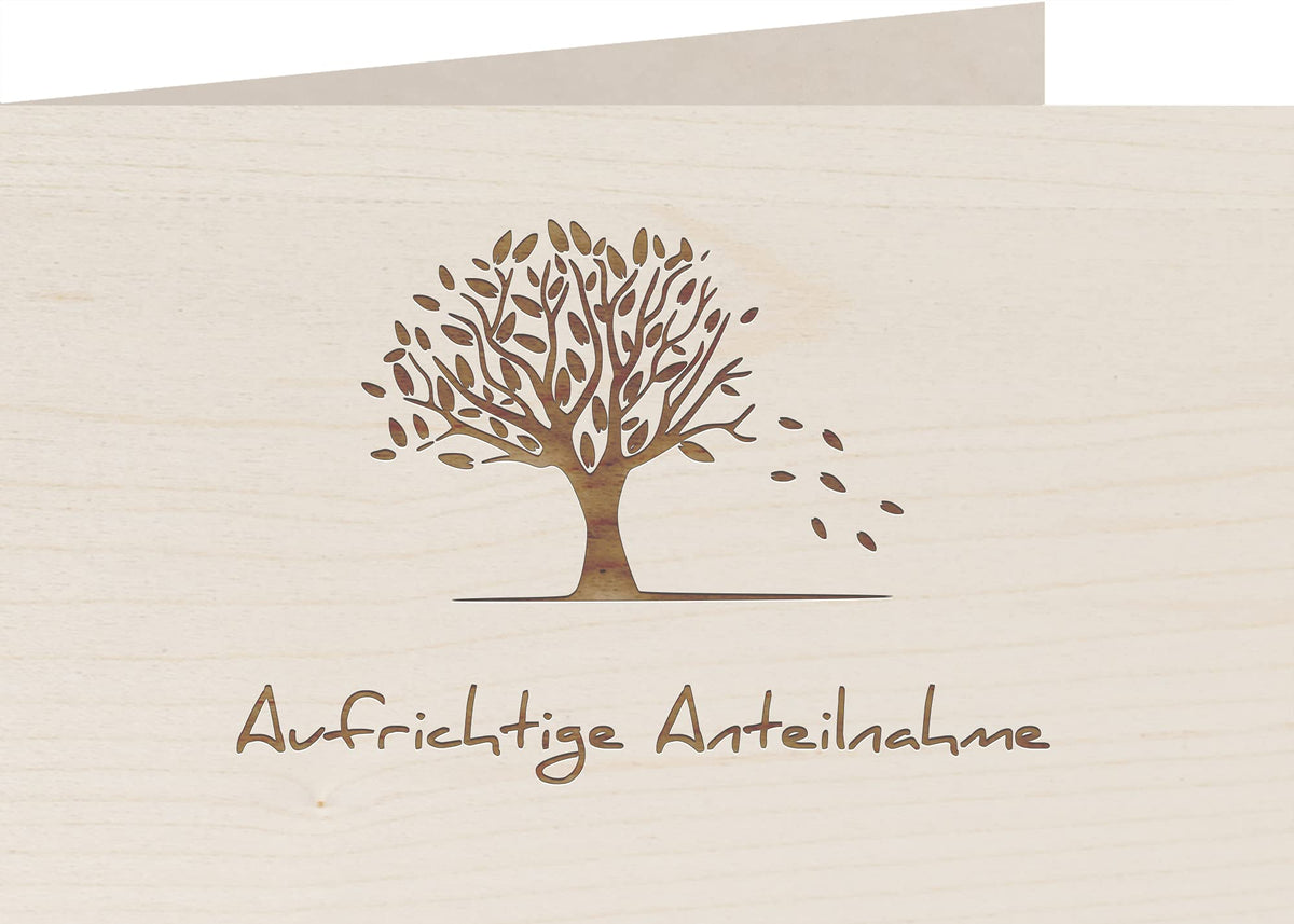 Holzkarte - Aufrichtige Anteilnahme - Trauerkarte bei Beerdigung Trauer Abschied - Kondolenzkarte, Postkarte, Grußkarte, Klappkarte, Karte, Einladung