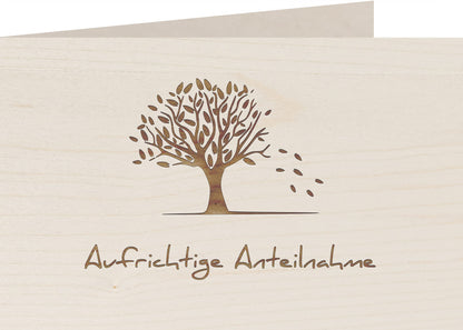 Holzkarte - Aufrichtige Anteilnahme - Trauerkarte bei Beerdigung Trauer Abschied - Kondolenzkarte, Postkarte, Grußkarte, Klappkarte, Karte, Einladung