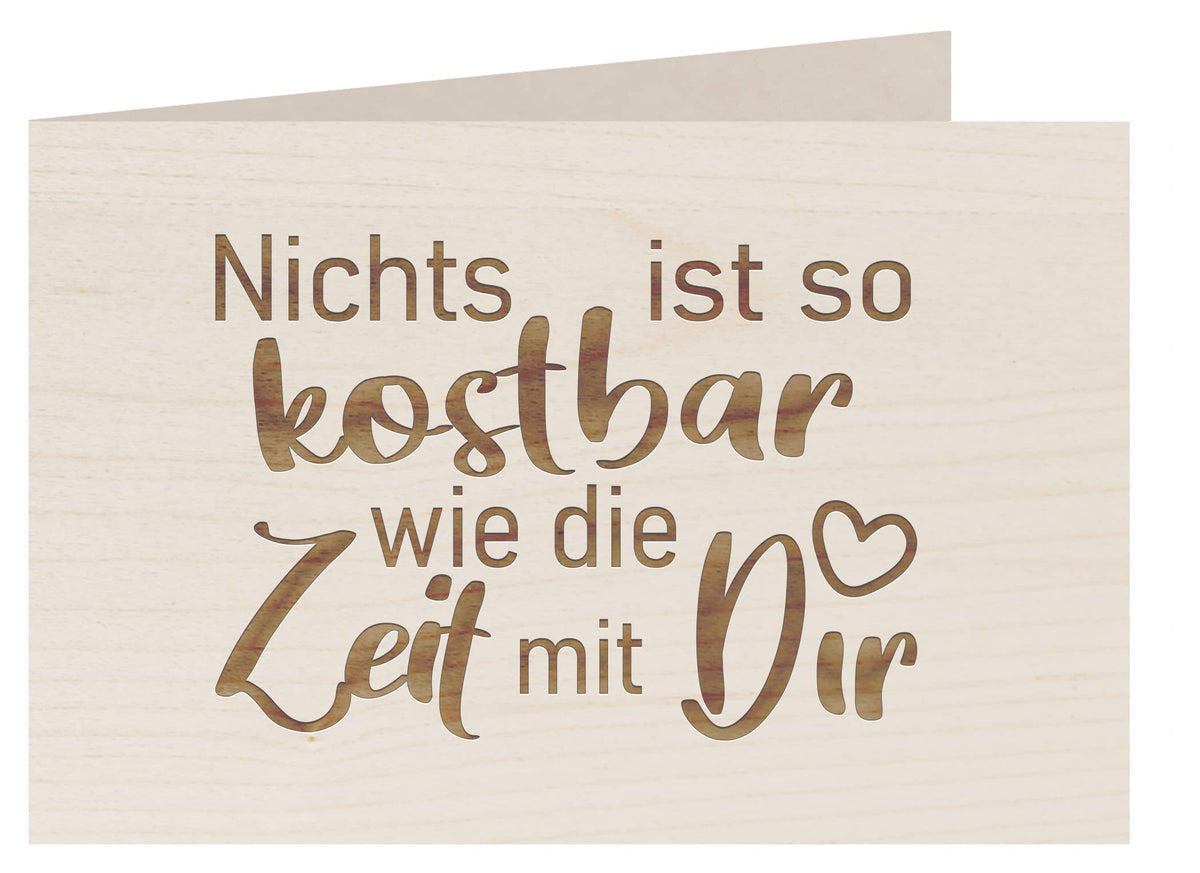 Holzkarte - KOSTBARE ZEIT MIT DIR - Besondere Grußkarte, Liebeskarte, Jahrestags Karte, Freundschafts Karte, Postkarte, Geschenkkarte, Klappkarte, Einladung