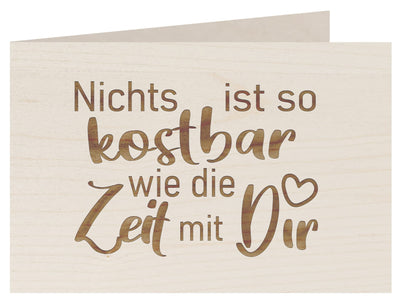 Holzkarte - KOSTBARE ZEIT MIT DIR - Besondere Grußkarte, Liebeskarte, Jahrestags Karte, Freundschafts Karte, Postkarte, Geschenkkarte, Klappkarte, Einladung