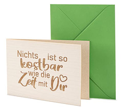 Holzkarte - KOSTBARE ZEIT MIT DIR - Besondere Grußkarte, Liebeskarte, Jahrestags Karte, Freundschafts Karte, Postkarte, Geschenkkarte, Klappkarte, Einladung