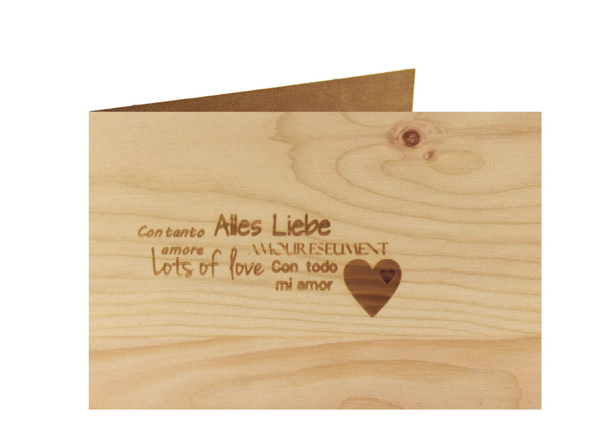 Holzgrußkarte - ALLES LIEBE - 100% handmade in Österreich - Postkarte, Geschenkkarte, Grußkarte, Klappkarte, Karte, Einladung