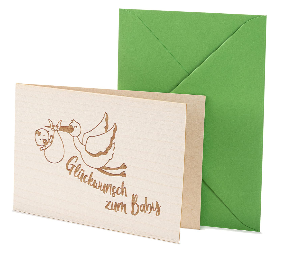 Holzkarte - Glückwunsch zum Baby Storch - 100% handmade in Österreich - Postkarte, Geschenkkarte, Grußkarte, Klappkarte, Karte, Einladung