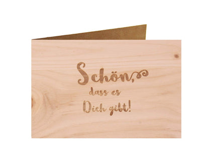 Holzgrußkarte - Schön dass es Dich gibt - 100% handmade in Österreich - Postkarte, Geschenkkarte, Grußkarte, Klappkarte, Karte, Einladung, Glückwunschkarte