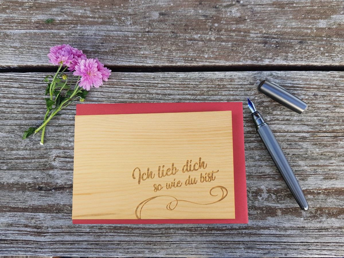 Holzgrußkarte - Liebeskarte - 100% handmade in Österreich - Postkarte Glückwunschkarte Geschenkkarte Grußkarte Klappkarte Karte Einladung