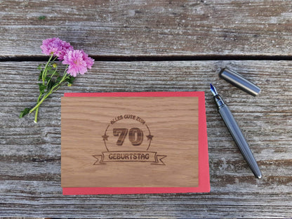 Holzgrußkarte - Geburtstagskarte - 100% handmade in Österreich - Postkarte Glückwunschkarte Geschenkkarte Grußkarte Klappkarte Karte Einladung, Motiv:70 GEBURTSTAG EICHE